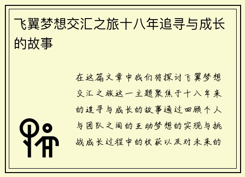 飞翼梦想交汇之旅十八年追寻与成长的故事